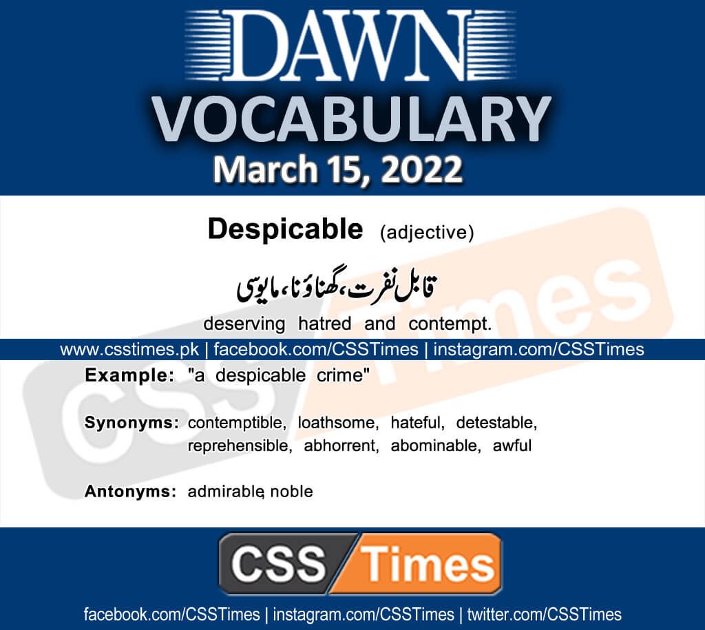 Daily DAWN News Vocabulary with Urdu Meaning (15 March 2022)