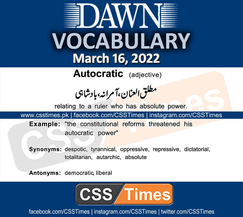 Daily DAWN News Vocabulary with Urdu Meaning (16 March 2022)