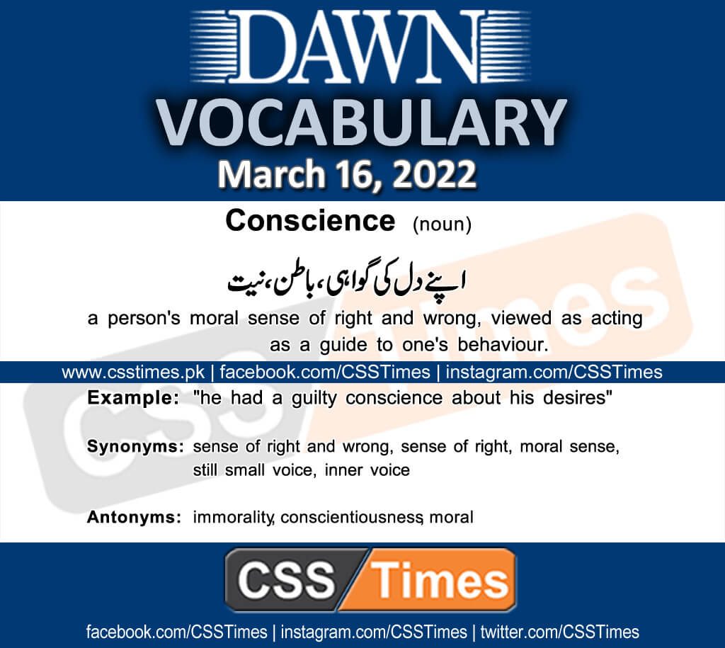 Daily DAWN News Vocabulary with Urdu Meaning (16 March 2022)