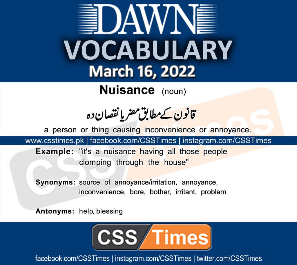 Daily DAWN News Vocabulary with Urdu Meaning (16 March 2022)