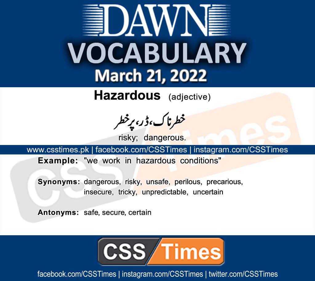 Daily DAWN News Vocabulary with Urdu Meaning (21 March 2022)