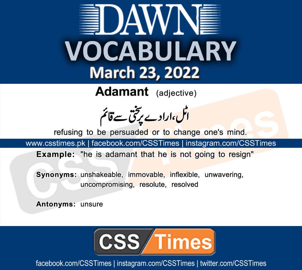 Daily DAWN News Vocabulary with Urdu Meaning (23 March 2022)