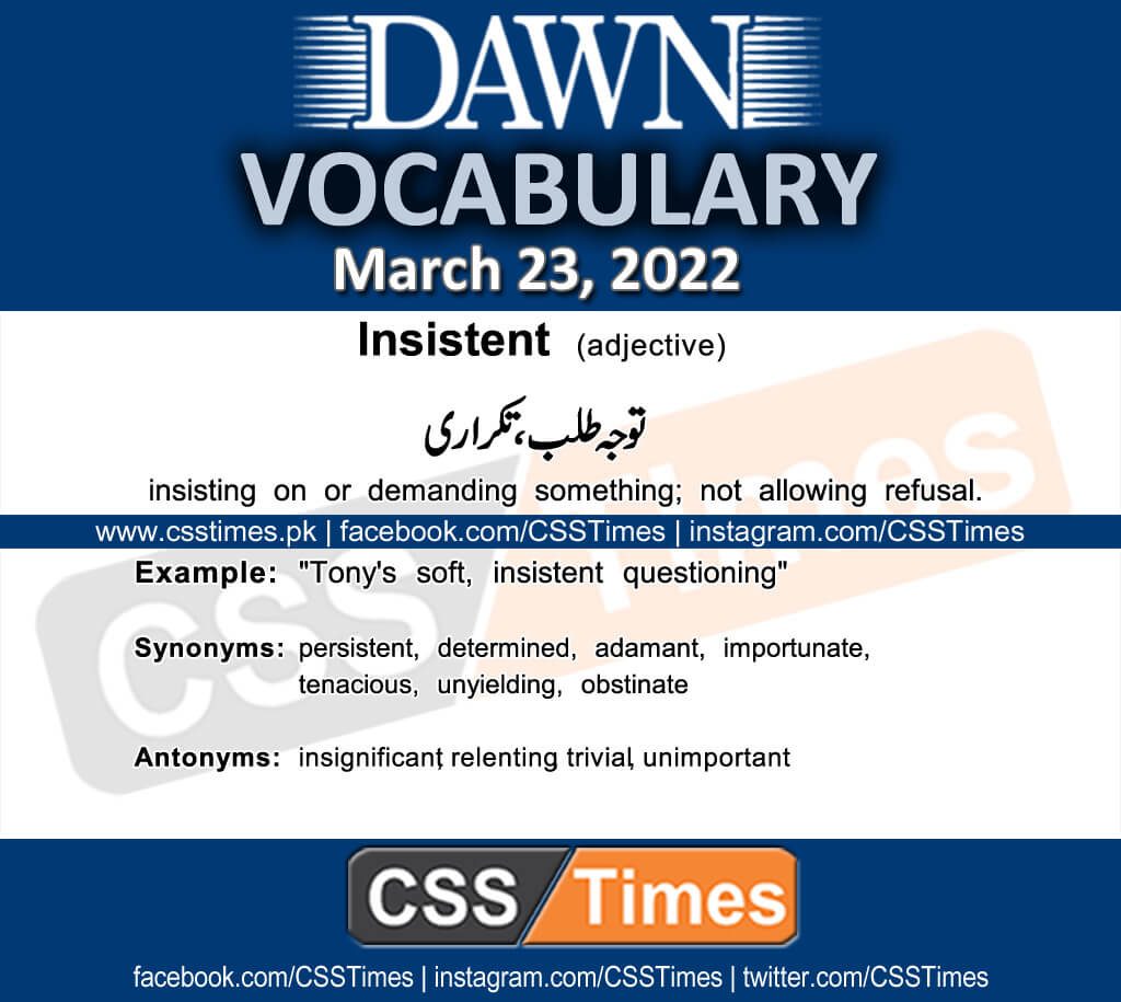 Daily DAWN News Vocabulary with Urdu Meaning (23 March 2022)