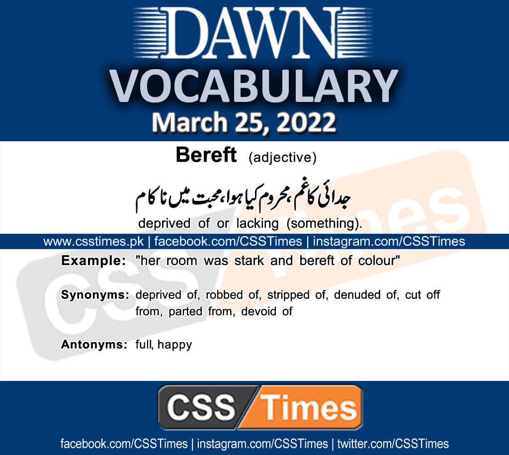 Daily DAWN News Vocabulary with Urdu Meaning (25 March 2022)