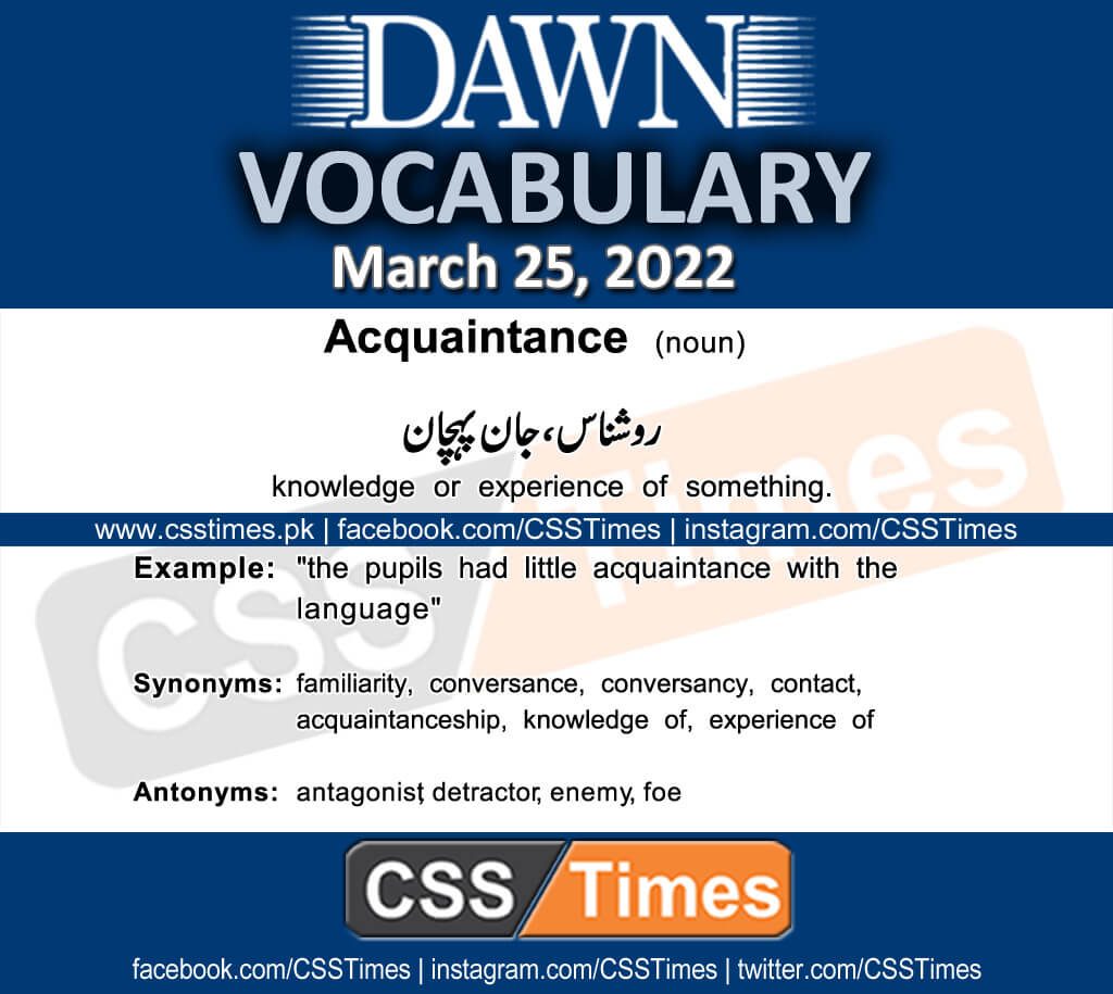 Daily DAWN News Vocabulary with Urdu Meaning (25 March 2022)