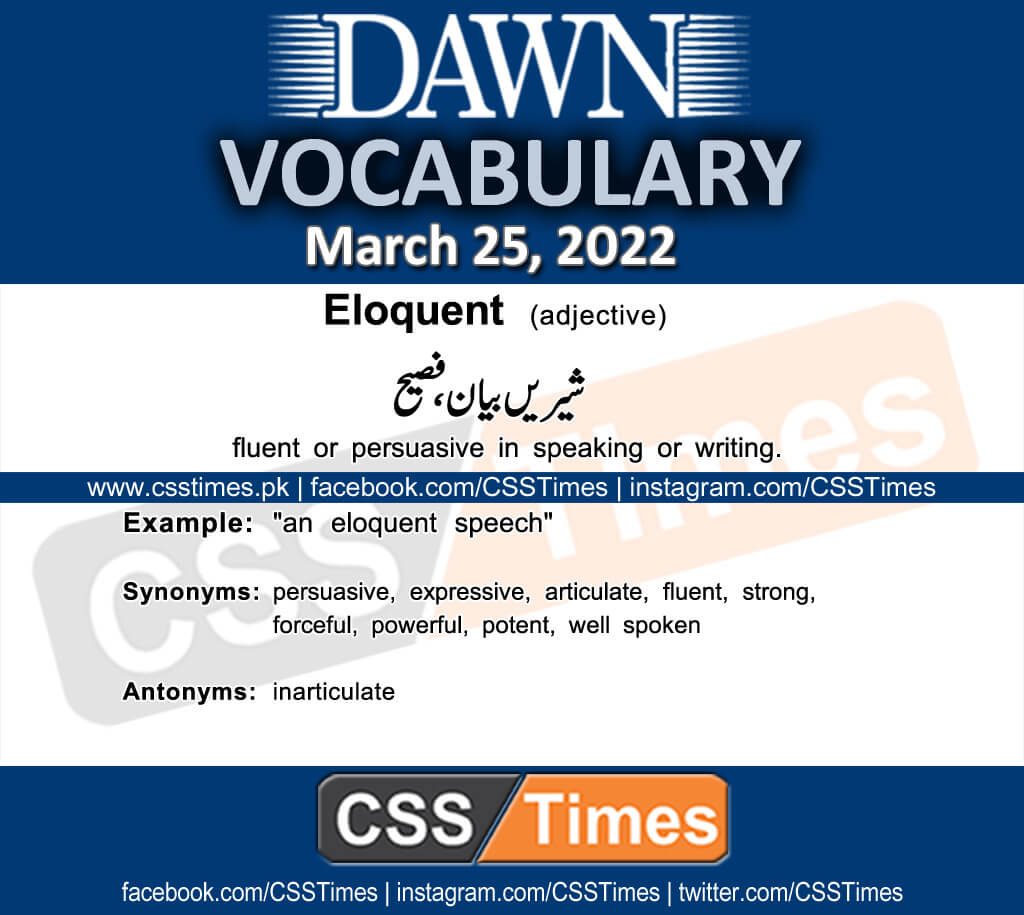 Daily DAWN News Vocabulary with Urdu Meaning (25 March 2022)