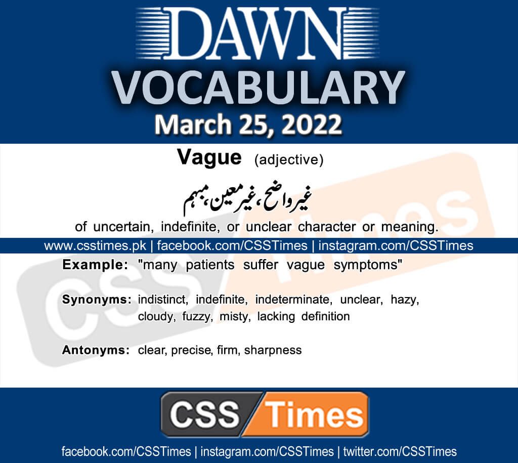 Daily DAWN News Vocabulary with Urdu Meaning (25 March 2022)