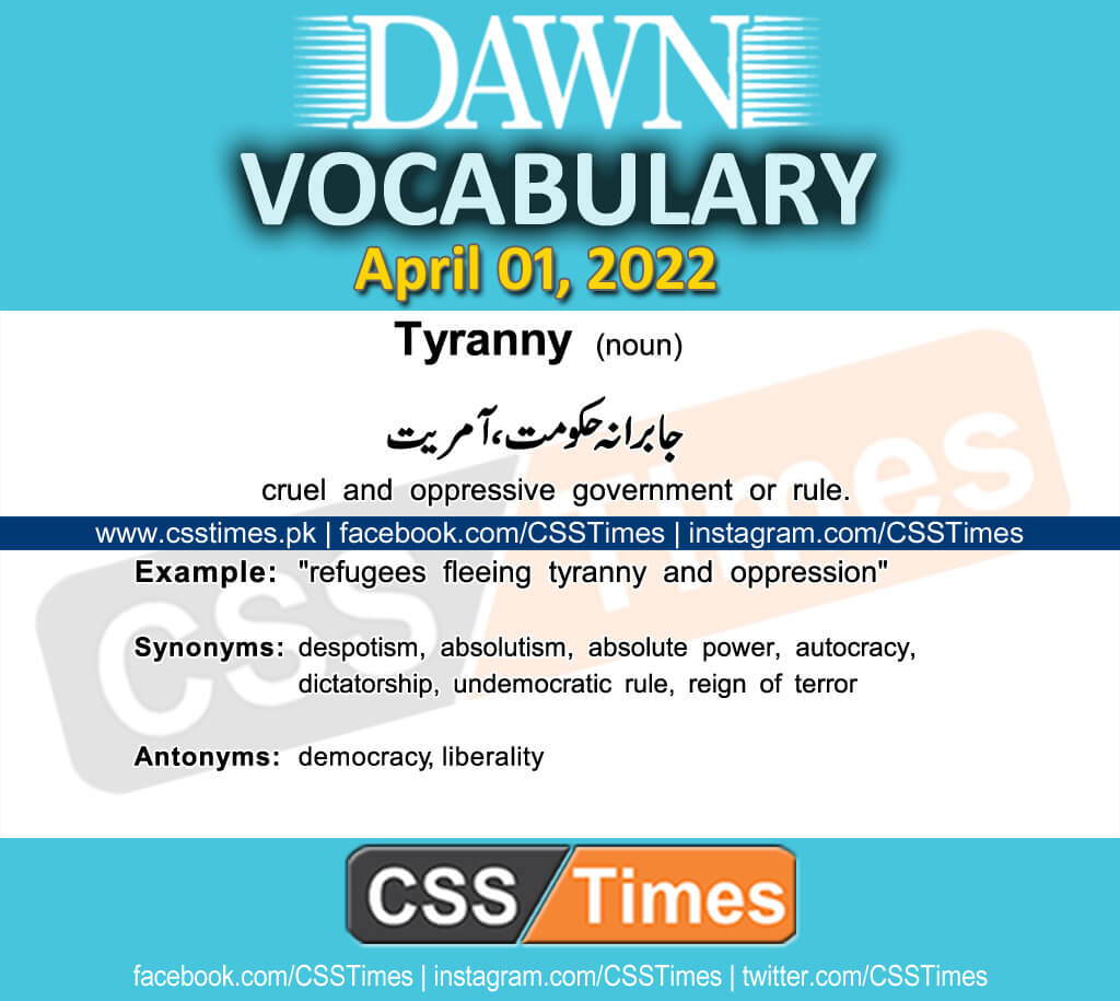 Daily DAWN News Vocabulary with Urdu Meaning (01 April 2022)