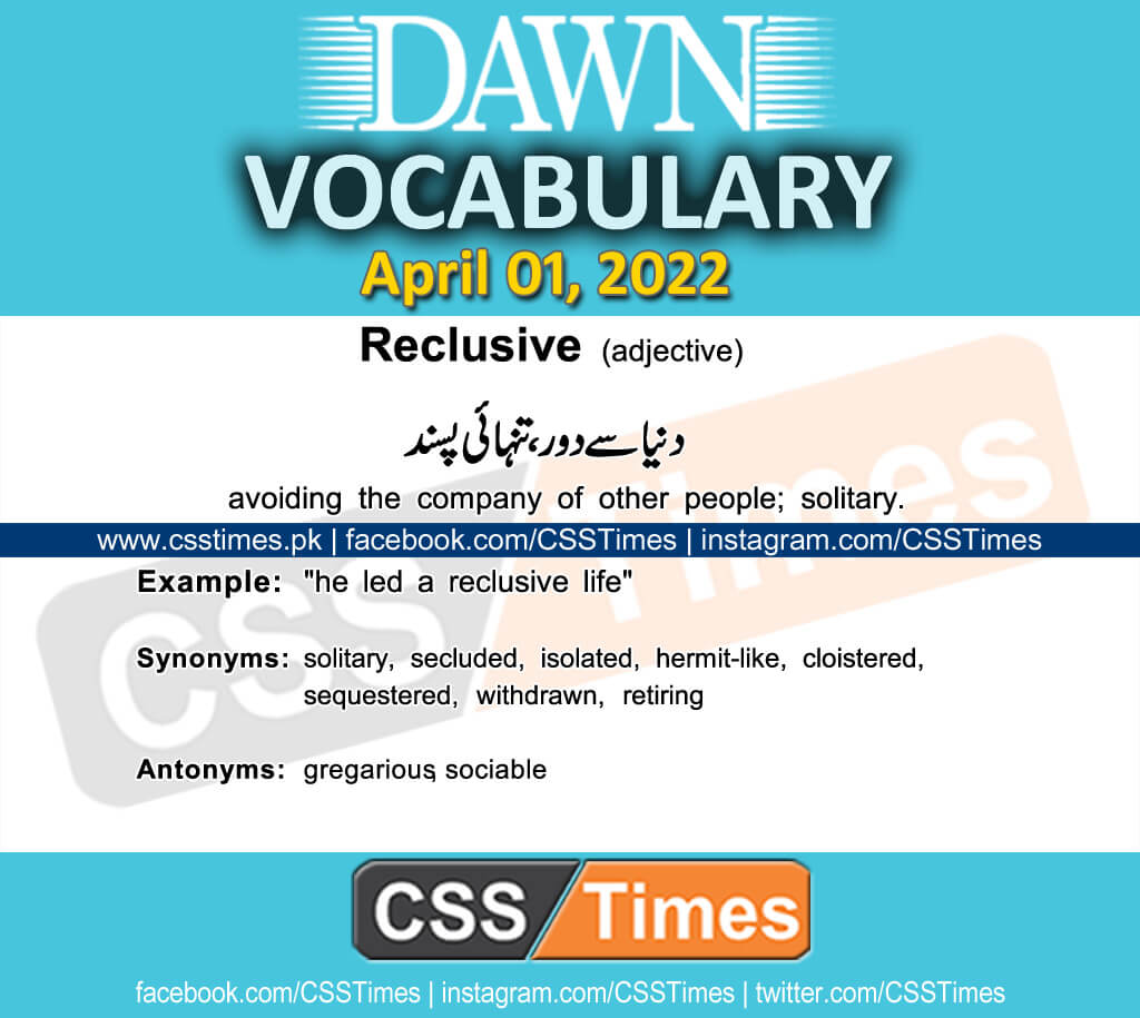 Daily DAWN News Vocabulary with Urdu Meaning (01 April 2022)