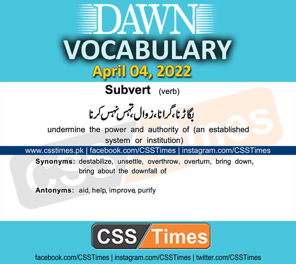 Daily DAWN News Vocabulary with Urdu Meaning (04 April 2022)