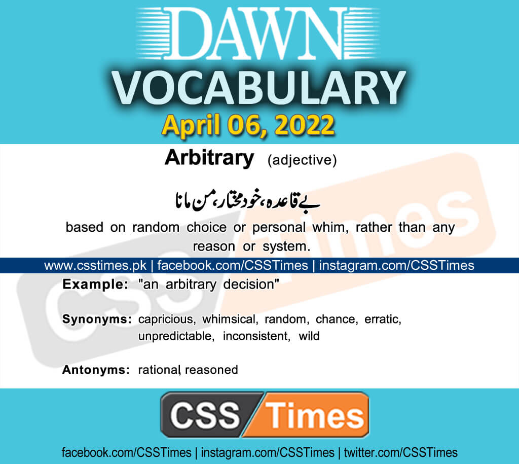 Daily DAWN News Vocabulary with Urdu Meaning (06 April 2022)