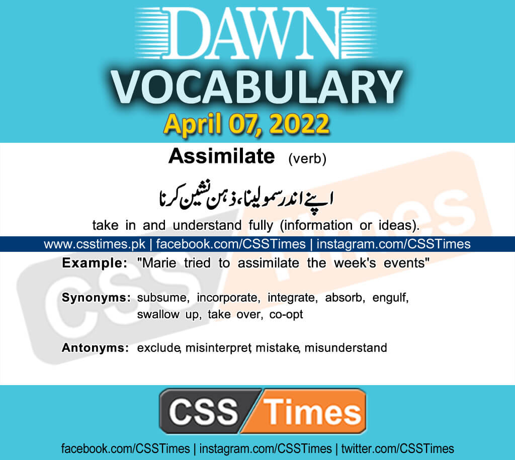 Daily DAWN News Vocabulary with Urdu Meaning (07 April 2022)