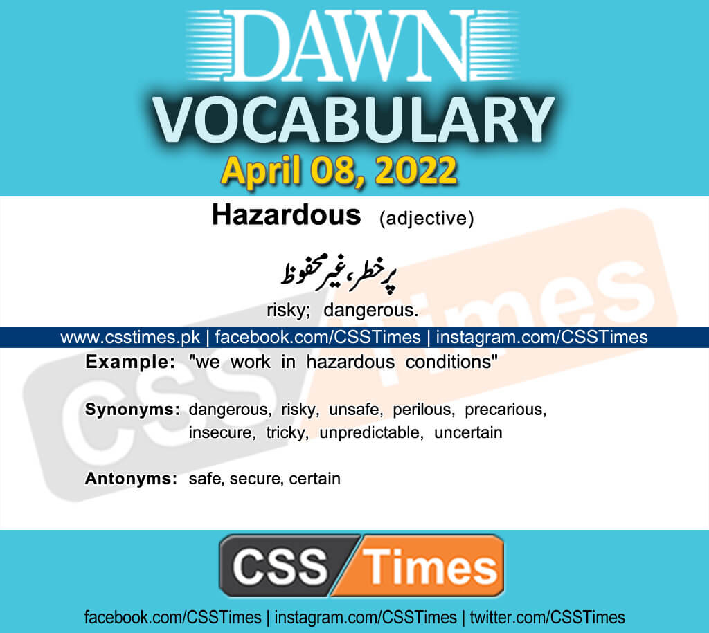 Daily DAWN News Vocabulary with Urdu Meaning (08 April 2022)