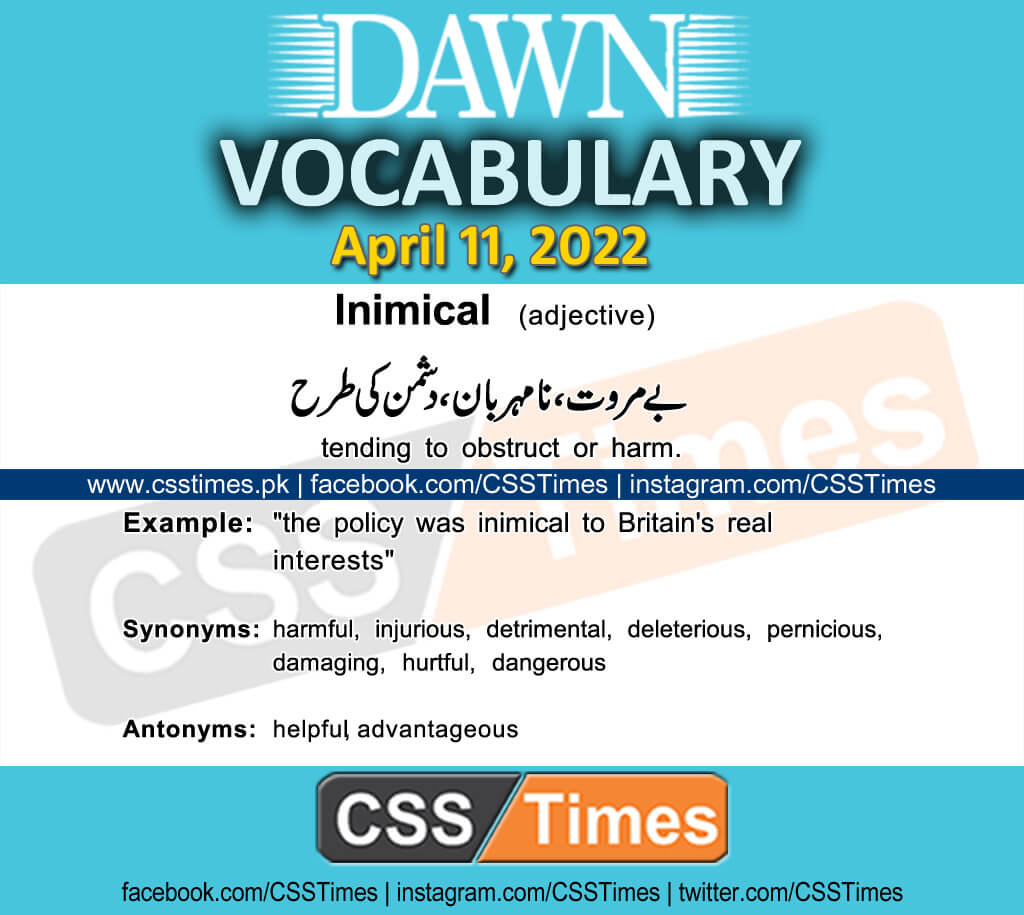Daily DAWN News Vocabulary with Urdu Meaning (11 April 2022)