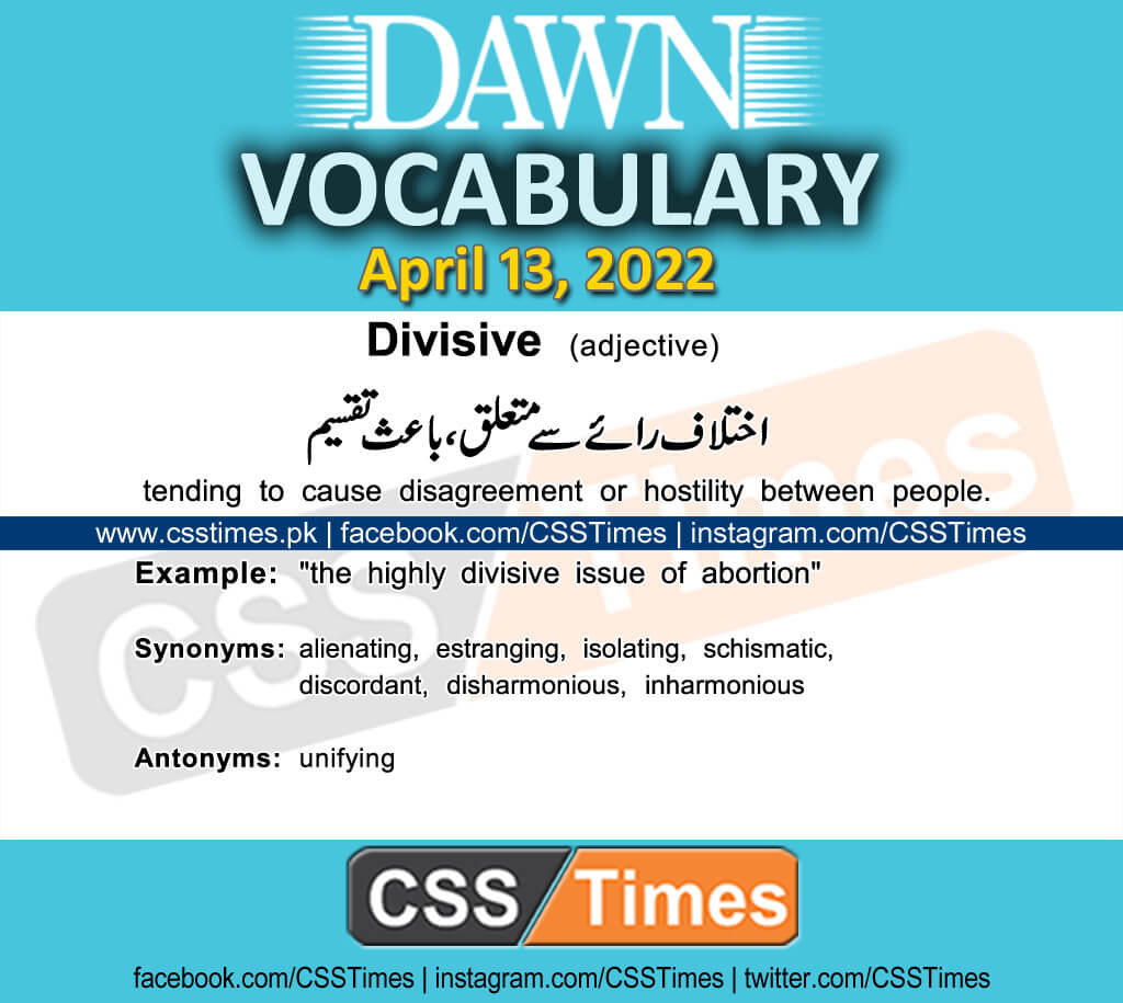 Daily DAWN News Vocabulary with Urdu Meaning (13 April 2022)