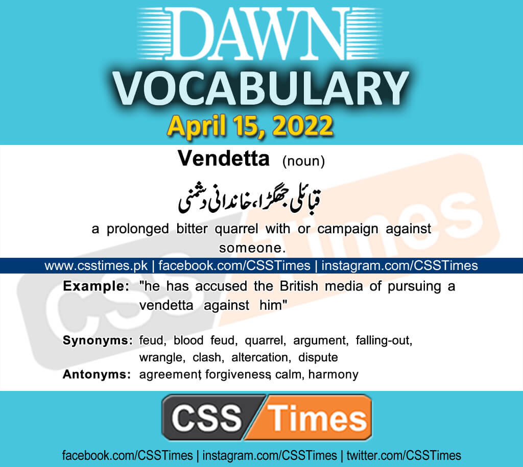 Daily DAWN News Vocabulary with Urdu Meaning (15 April 2022)