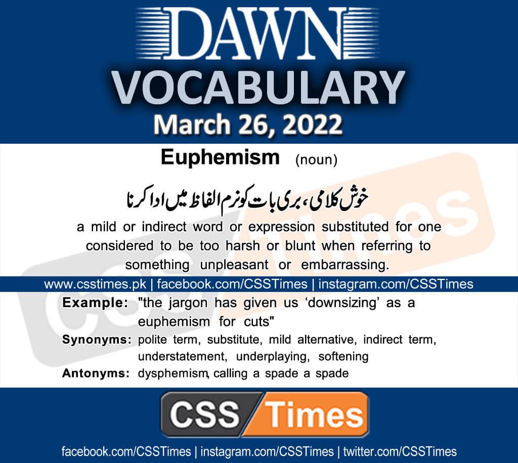 Daily DAWN News Vocabulary with Urdu Meaning (26 March 2022)