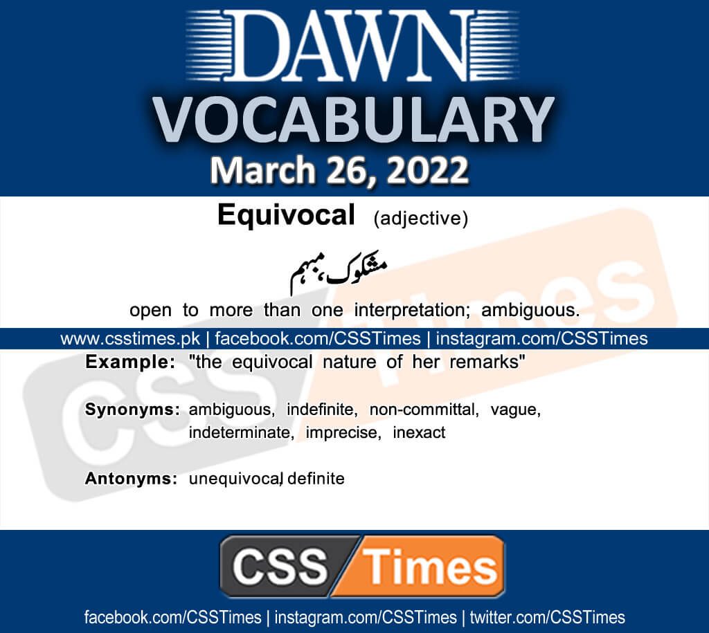 Daily DAWN News Vocabulary with Urdu Meaning (26 March 2022)