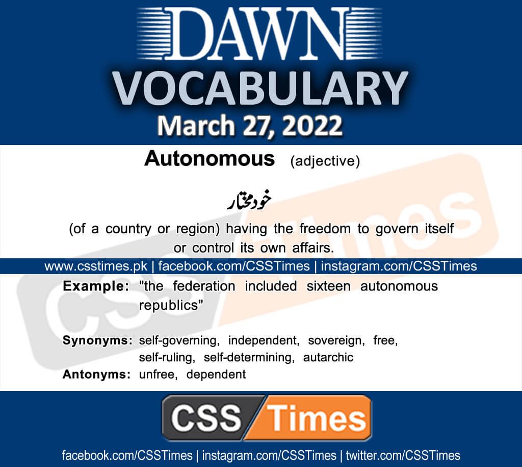 Daily DAWN News Vocabulary with Urdu Meaning (27 March 2022)