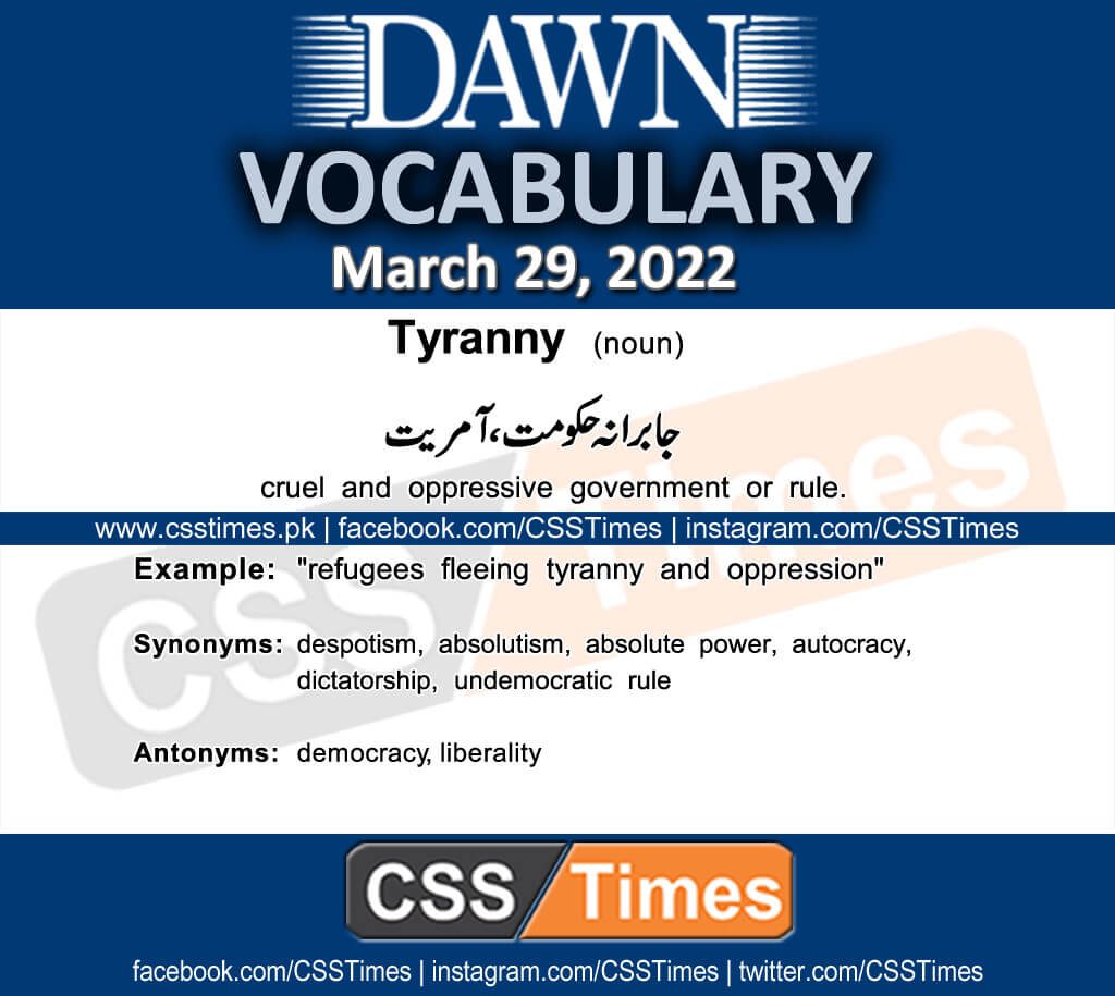 Daily DAWN News Vocabulary with Urdu Meaning (29 March 2022)