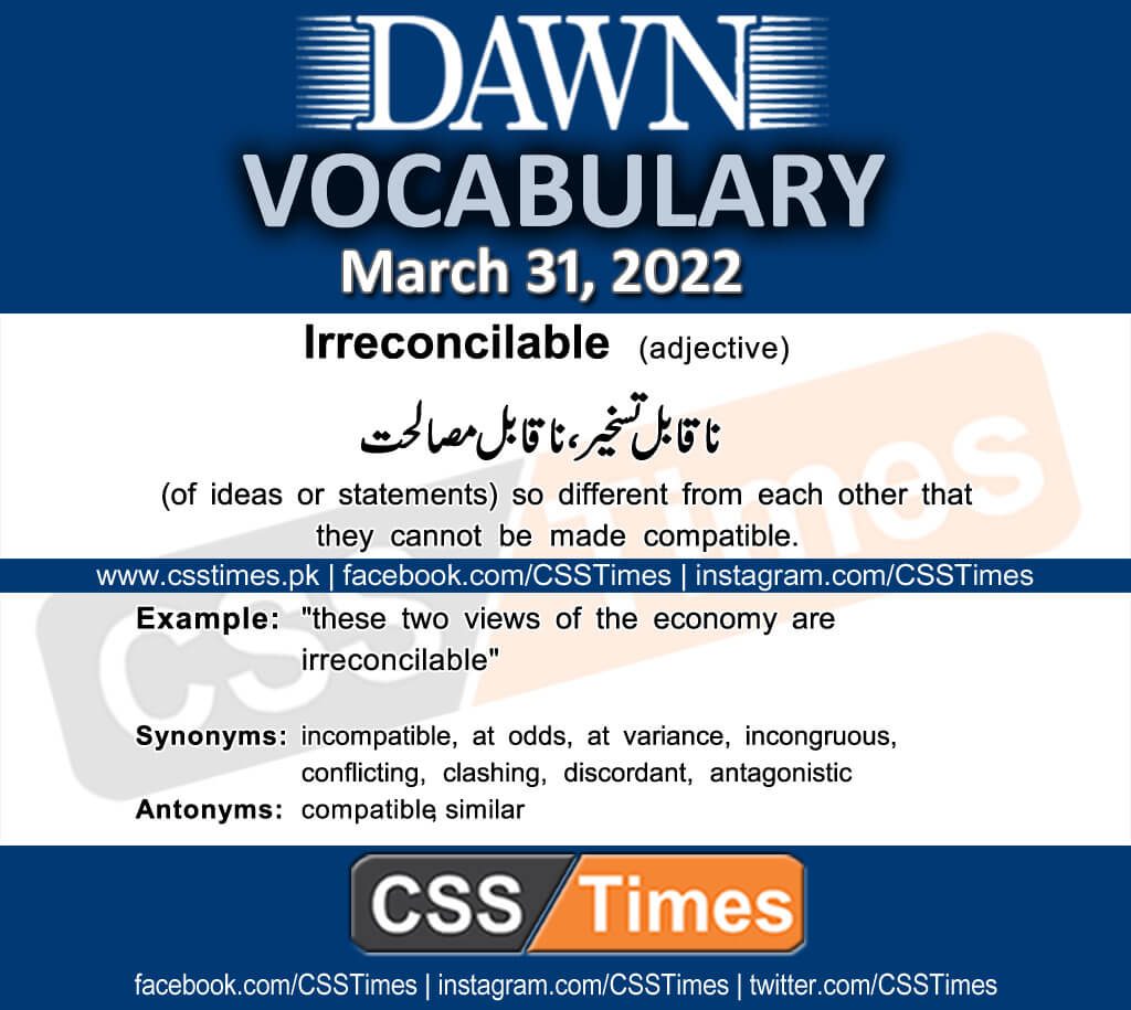 Daily DAWN News Vocabulary with Urdu Meaning (31 March 2022)