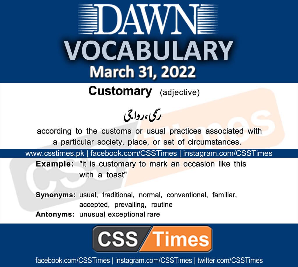 Daily DAWN News Vocabulary with Urdu Meaning (31 March 2022)