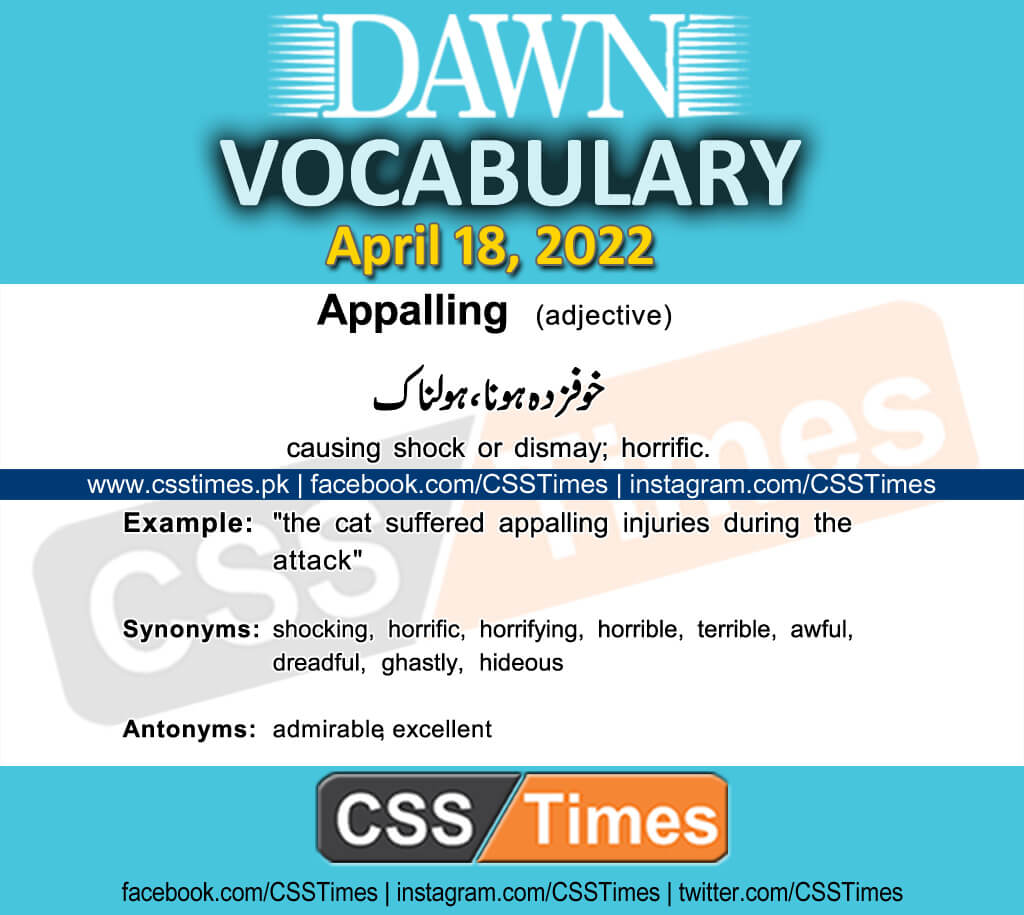 Daily DAWN News Vocabulary with Urdu Meaning (18 April 2022)