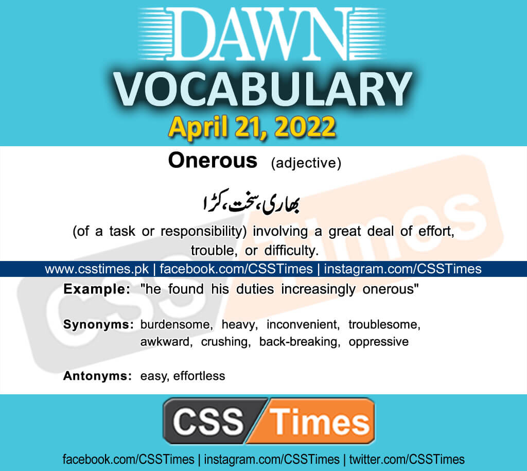Daily DAWN News Vocabulary with Urdu Meaning (21 April 2022)