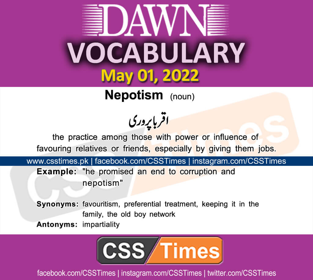 Daily DAWN News Vocabulary with Urdu Meaning (01 May 2022)
