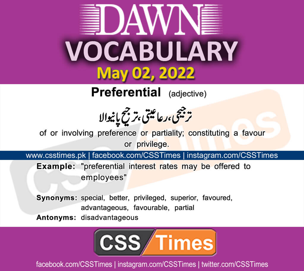 Daily DAWN News Vocabulary with Urdu Meaning (02 May 2022)