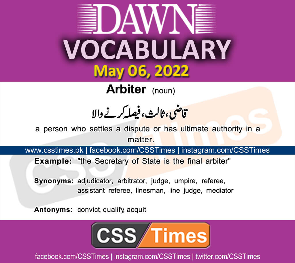 Daily DAWN News Vocabulary with Urdu Meaning (06 May 2022)