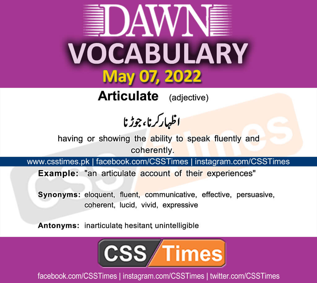 Daily DAWN News Vocabulary with Urdu Meaning (07 May 2022)