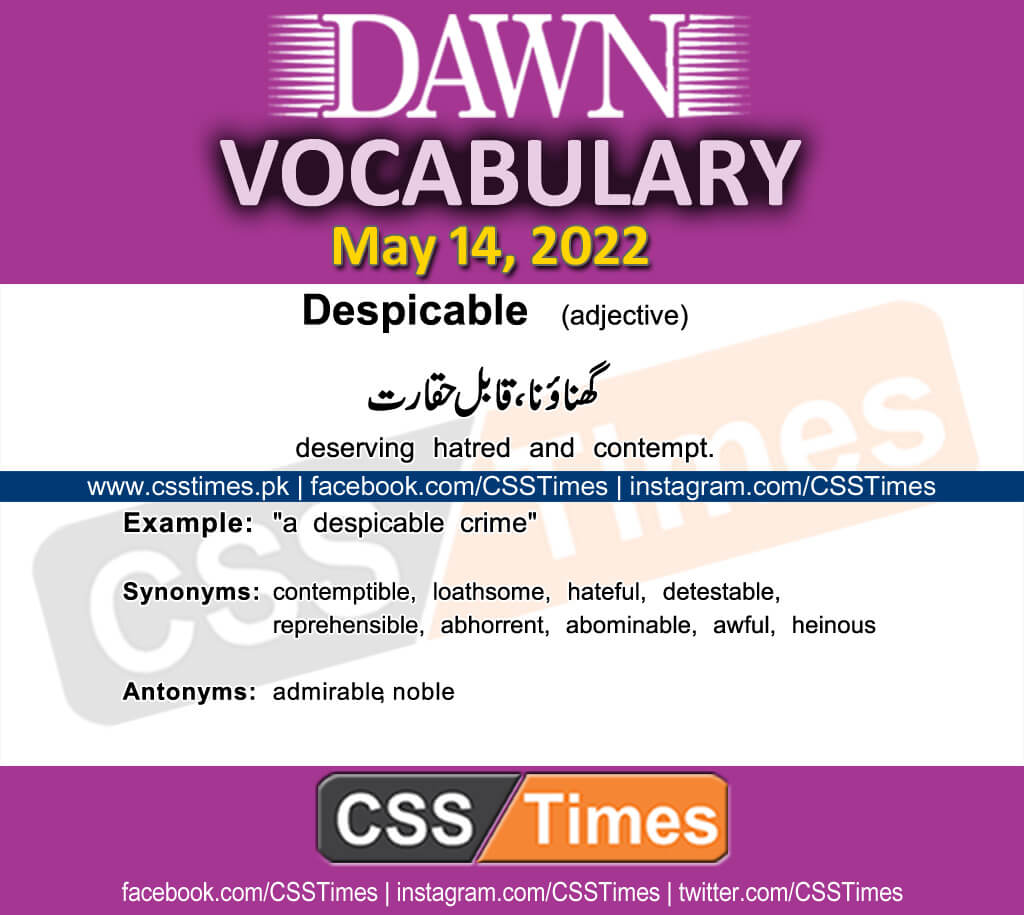 Daily DAWN News Vocabulary with Urdu Meaning (14 May 2022)