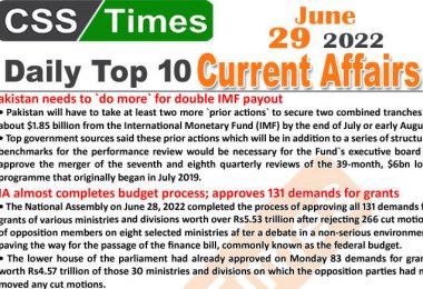 Daily Top-10 Current Affairs MCQs / News (June 29, 2022) for CSS, PMS