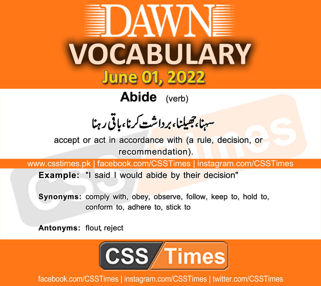 Daily DAWN News Vocabulary with Urdu Meaning (01 June 2022)