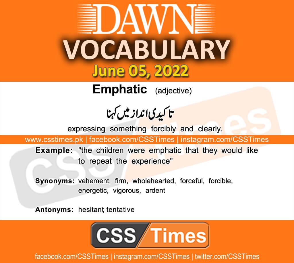 Daily DAWN News Vocabulary with Urdu Meaning (05 June 2022)