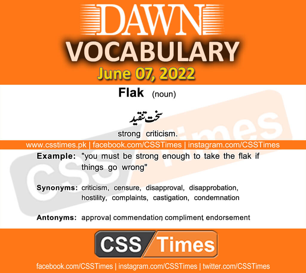 Daily DAWN News Vocabulary with Urdu Meaning (07 June 2022)