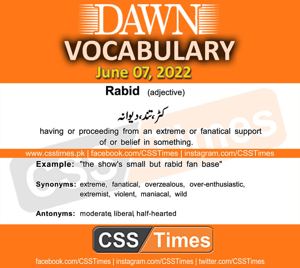 Daily DAWN News Vocabulary with Urdu Meaning (07 June 2022)