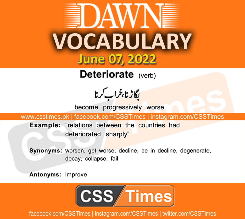 Daily DAWN News Vocabulary with Urdu Meaning (07 June 2022)