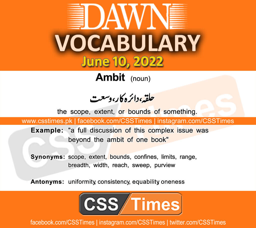 Daily DAWN News Vocabulary with Urdu Meaning (10 June 2022)