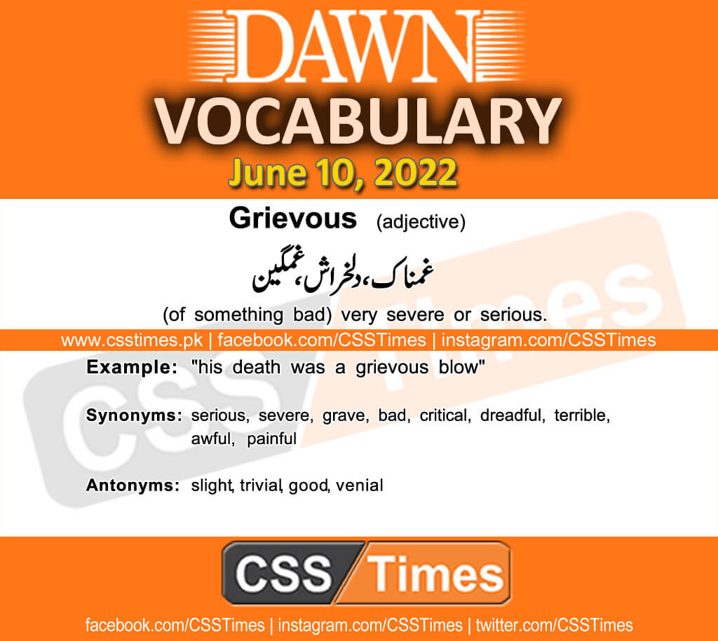 Daily DAWN News Vocabulary with Urdu Meaning (10 June 2022)