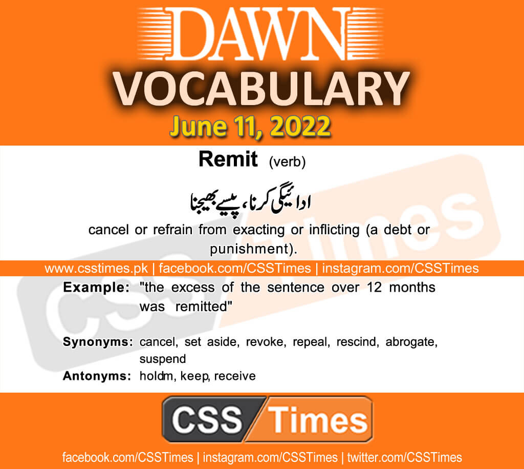 Daily DAWN News Vocabulary with Urdu Meaning (11 June 2022)