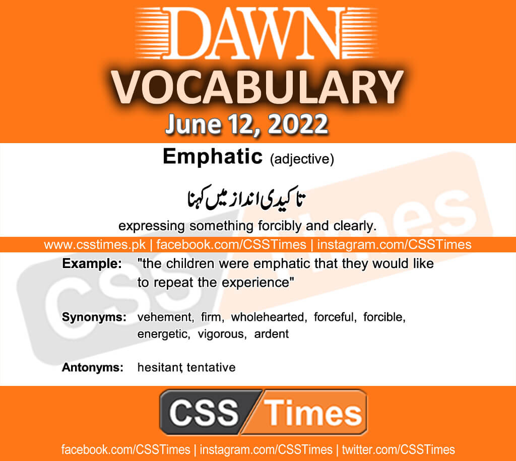 Daily DAWN News Vocabulary with Urdu Meaning (12 June 2022)