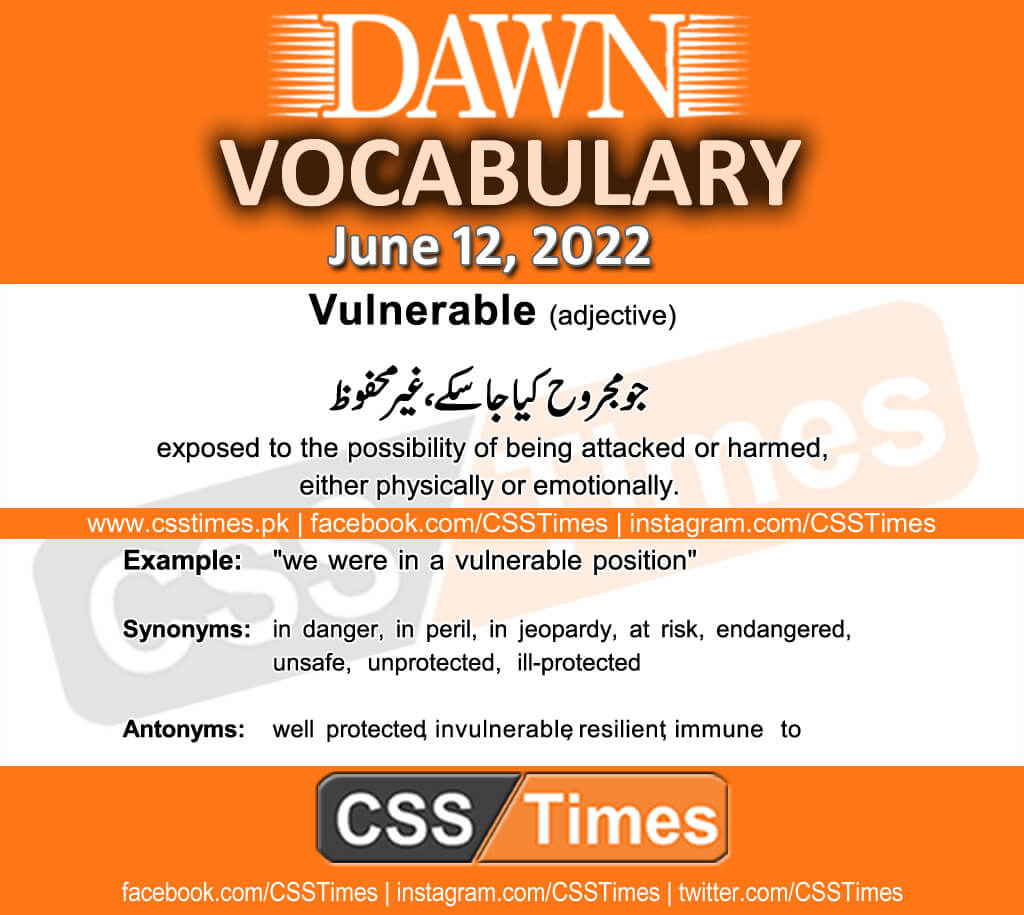 Daily DAWN News Vocabulary with Urdu Meaning (12 June 2022)