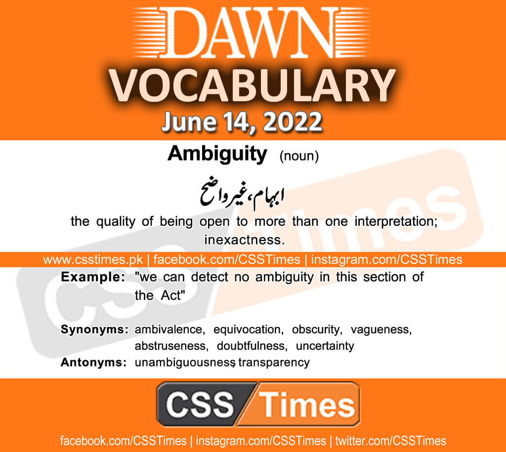 Daily DAWN News Vocabulary with Urdu Meaning (14 June 2022)