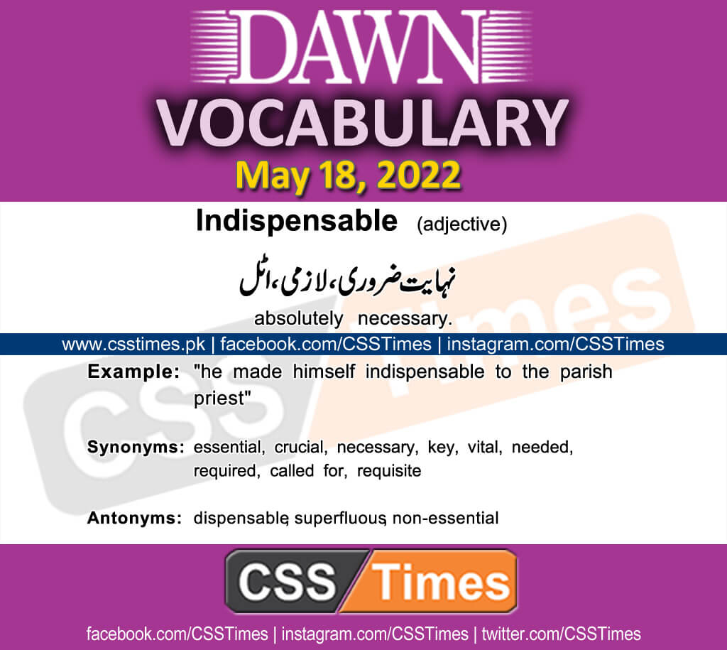 Daily DAWN News Vocabulary with Urdu Meaning (18 May 2022)