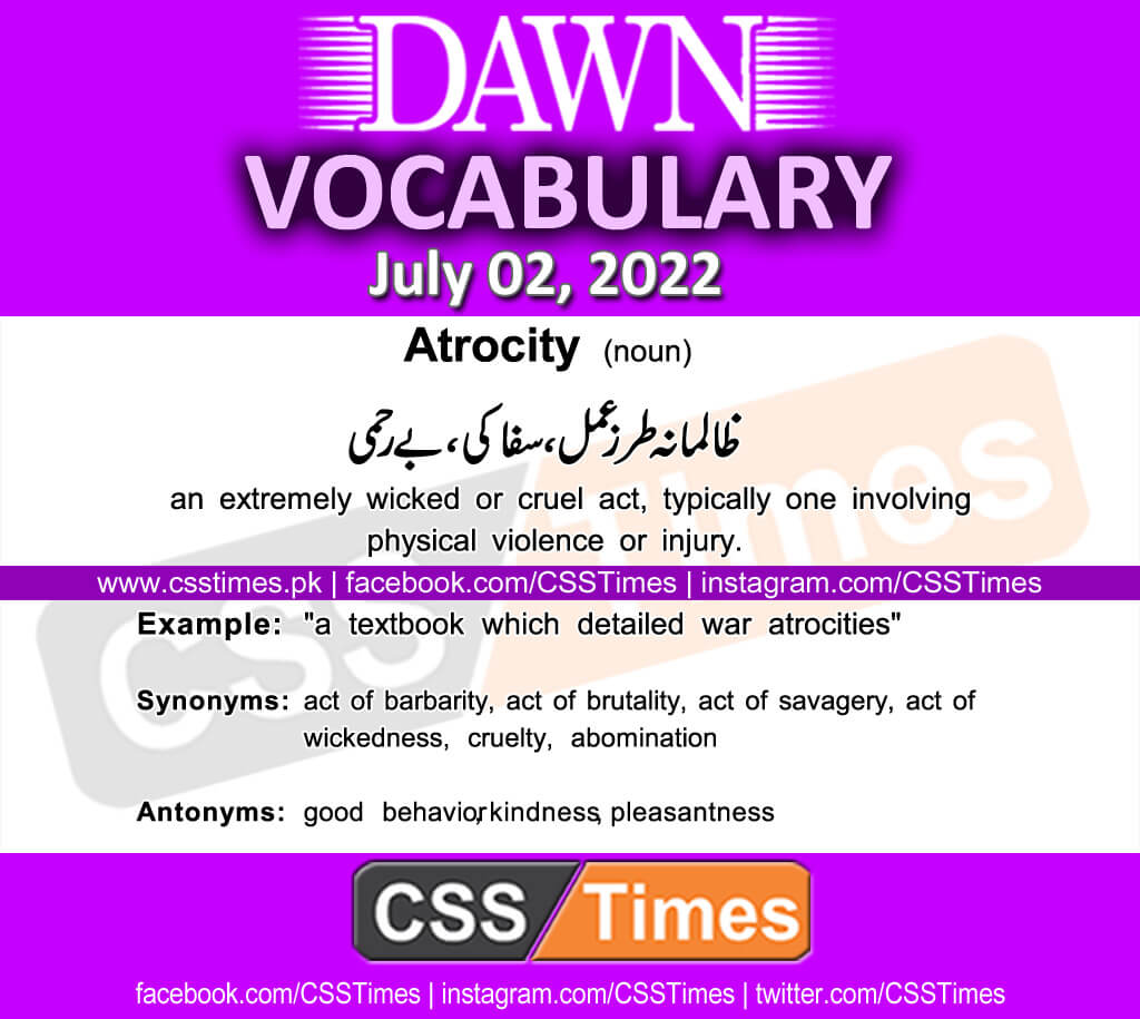 Daily DAWN News Vocabulary with Urdu Meaning (02 July 2022)