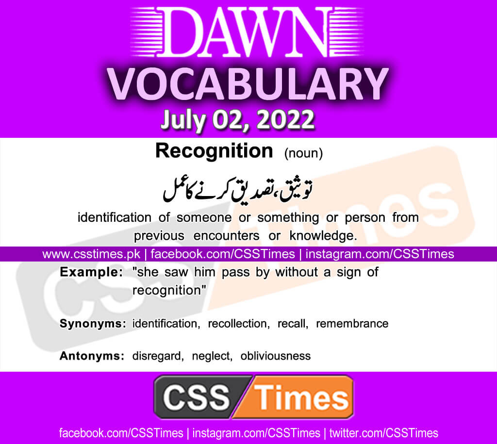 Daily DAWN News Vocabulary with Urdu Meaning (02 July 2022)