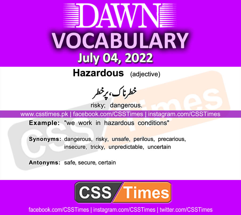 Daily DAWN News Vocabulary with Urdu Meaning (04 July 2022)