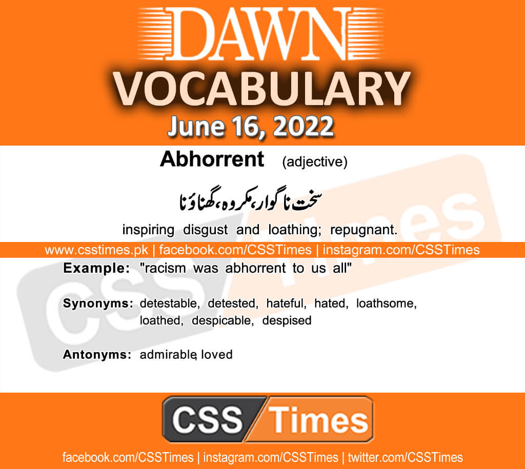 Daily DAWN News Vocabulary with Urdu Meaning (16 June 2022)